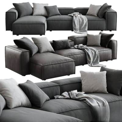 现代皮革转角多人沙发